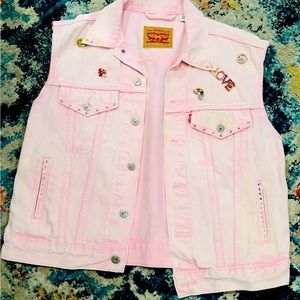 Levi Pink Blu Jean Vest L size